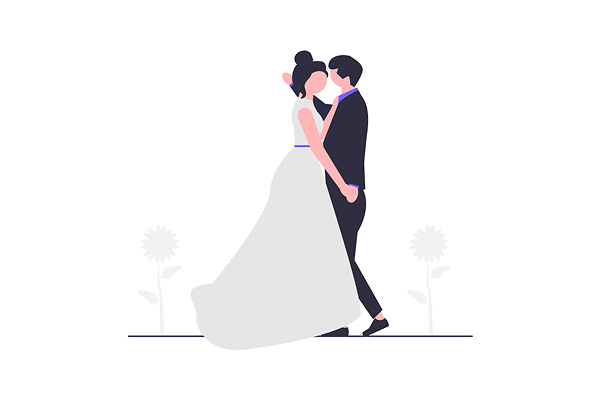 A graphic of a couple dancing at a wedding